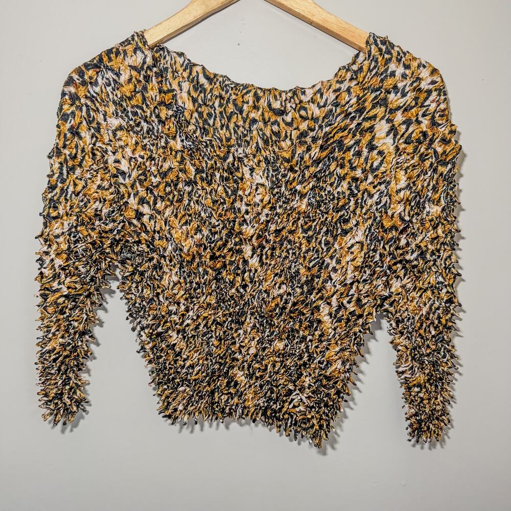 Vintage 90s Popcorn Shirt Multi Color Leopard Magic Bubble Crinkle Top
